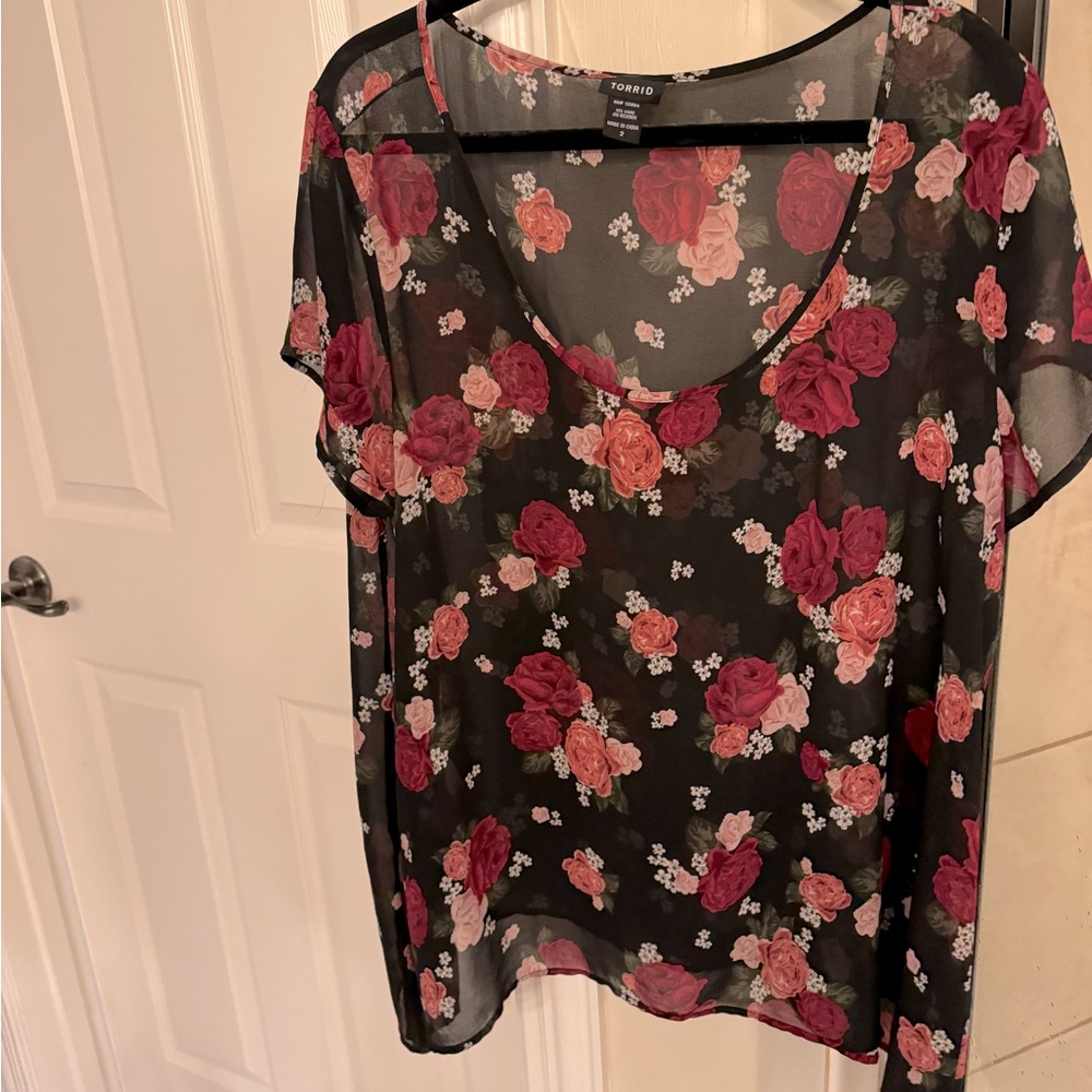 Size 2 torrid floral sheer black top
